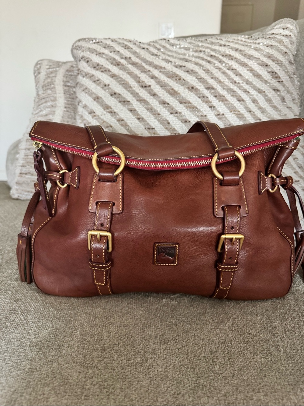Dooney & Bourke Florentine double tassel satchelchestnut Bag with Gold Hardware